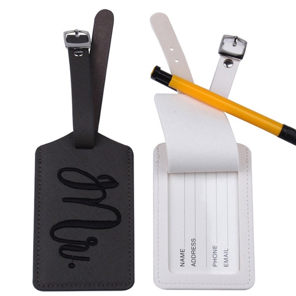 Mr & Mrs Embroidered Vegan Leather Luggage Tag - Picture 8 of 8